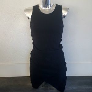 Black Ribbed Q Asymmetrical Mini